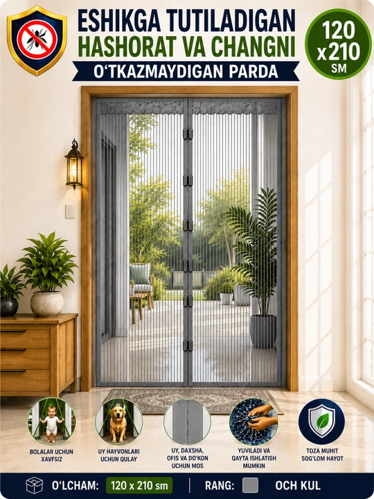 Magnitli eshik uchun chivinga qarshi to'r, 120 * 210 sm va 100 *210 sm, LEPOCHKALI - 