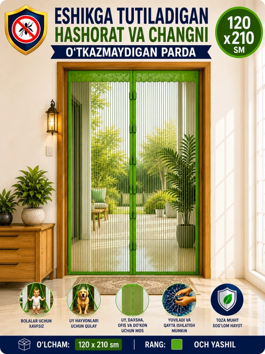 Magnitli eshik uchun chivinga qarshi to'r, 120 * 210 sm va 100 *210 sm, LEPOCHKALI - 