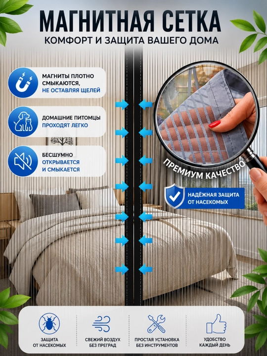 Magnitli eshik uchun chivinga qarshi to'r, 120 * 210 sm va 100 *210 sm, LEPOCHKALI