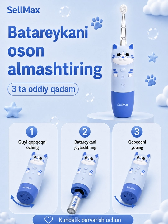 0-7 yoshli bolalar uchun batareyali Dog/Cat SellMax elektr tish cho‘tkasi