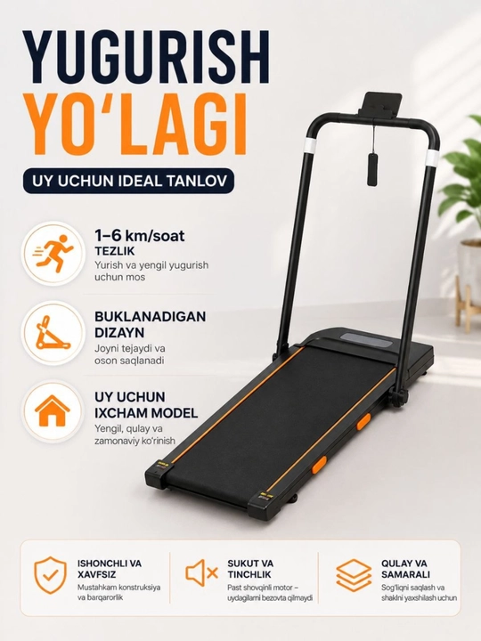 Elektr yugurish yo‘lakchasi, uy kardiotrenajyori, yig‘iladigan
