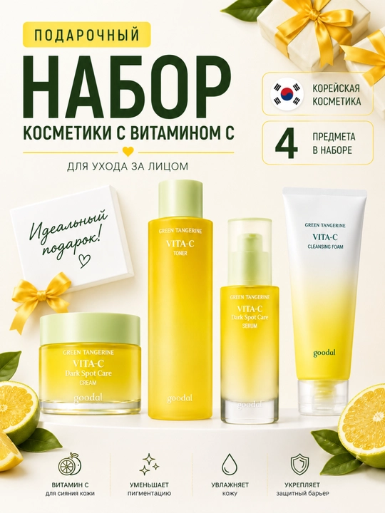 Набор по уходу за лицом Goodal Green Tangerine Vita C из 4 частей