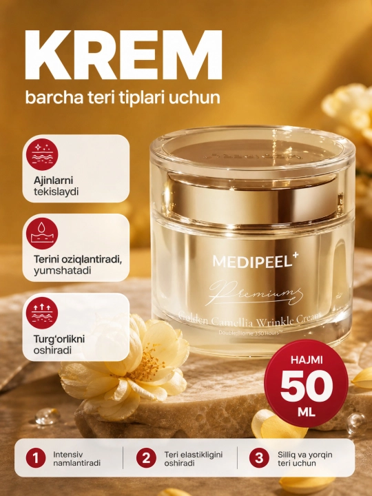 Ajinlarga va qarishga qarshi krem, ​​MEDIPEEL+, Premium Golden Camellia, 50 ml