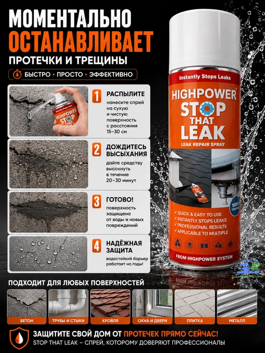 Stop That Leak 700 мл – водостойкий спрей для устранения протечек и трещин