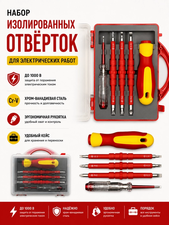 Elektriklar uchun professional otvertkalar to‘plami - 