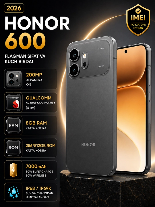 Смартфон HONOR 600 Pro / HONOR 600 / HONOR 600 Lite, 5G, AMOLED-дисплей, NFC, AI-камера - 