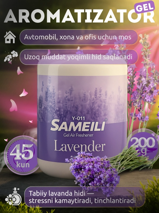 Sameili gel havo xushbo'ylantirgich avtomobil, ofis, xona uchun 11 xil aromat