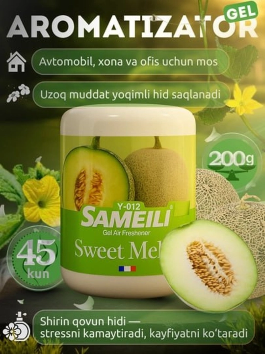 Sameili gel havo xushbo'ylantirgich avtomobil, ofis, xona uchun 11 xil aromat