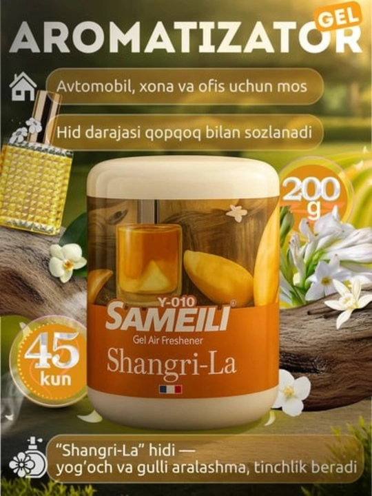 Sameili gel havo xushbo'ylantirgich avtomobil, ofis, xona uchun 11 xil aromat