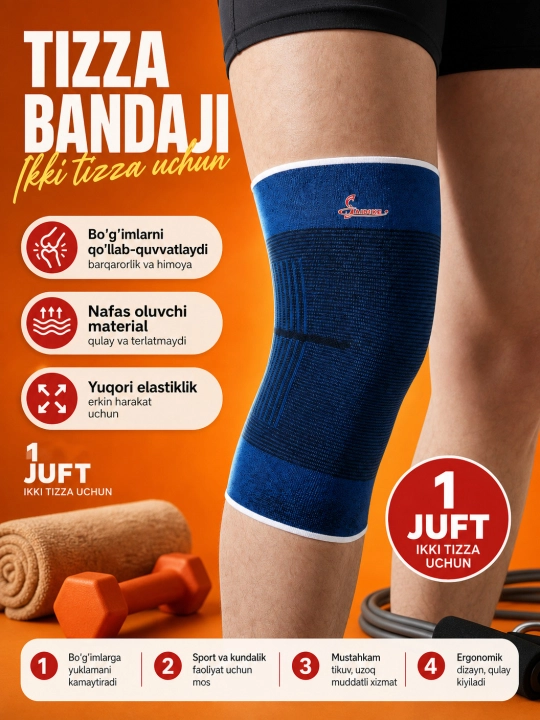 Elastik kompression bandaj bo‘g‘imlarni qo‘llab-quvvatlash va sport uchun - 