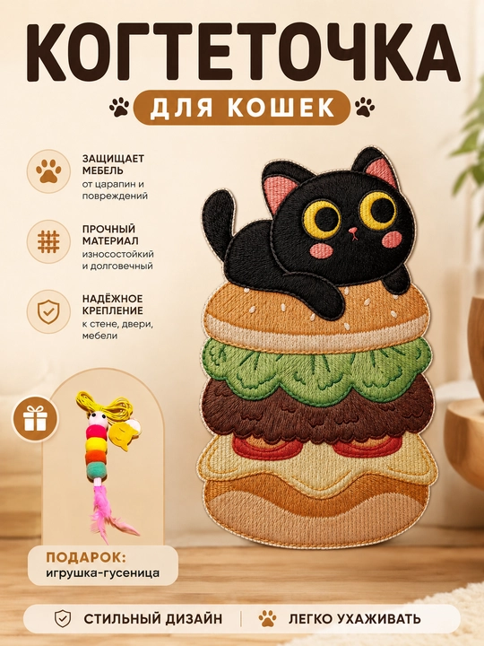 Когтеточка для кошек самоклеящаяся, коврик для когтей, защита мебели, с игрушкой - 