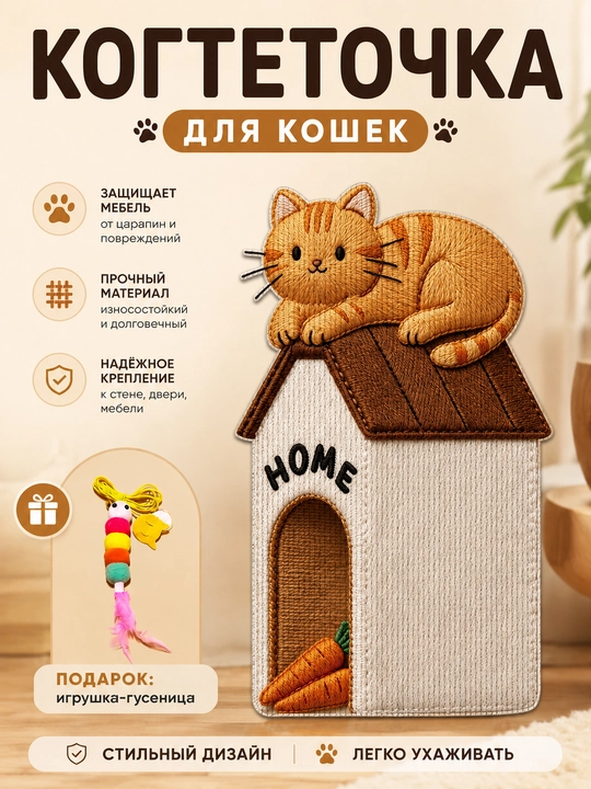 Когтеточка для кошек самоклеящаяся, коврик для когтей, защита мебели, с игрушкой - 