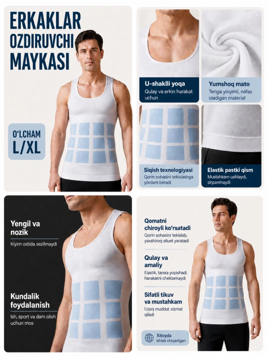 Erkaklar uchun ozdiruvchi mayka, qorin va belni shakllantiruvchi