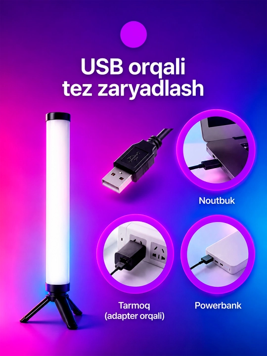RGB chiroq tayoqchasi, Light Stick, fotosurat va video uchun rangli RGB, 50 sm