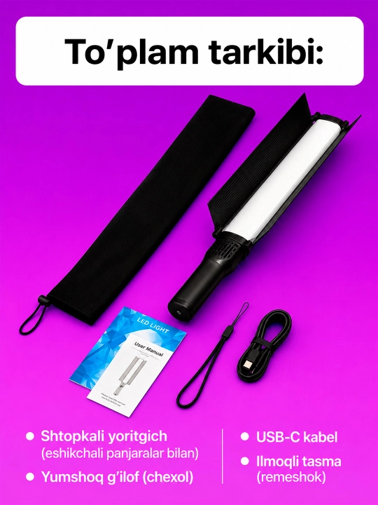 RGB chiroq tayoqchasi, Light Stick, fotosurat va video uchun rangli RGB, 50 sm
