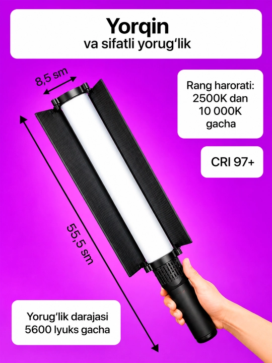 RGB chiroq tayoqchasi, Light Stick, fotosurat va video uchun rangli RGB, 50 sm