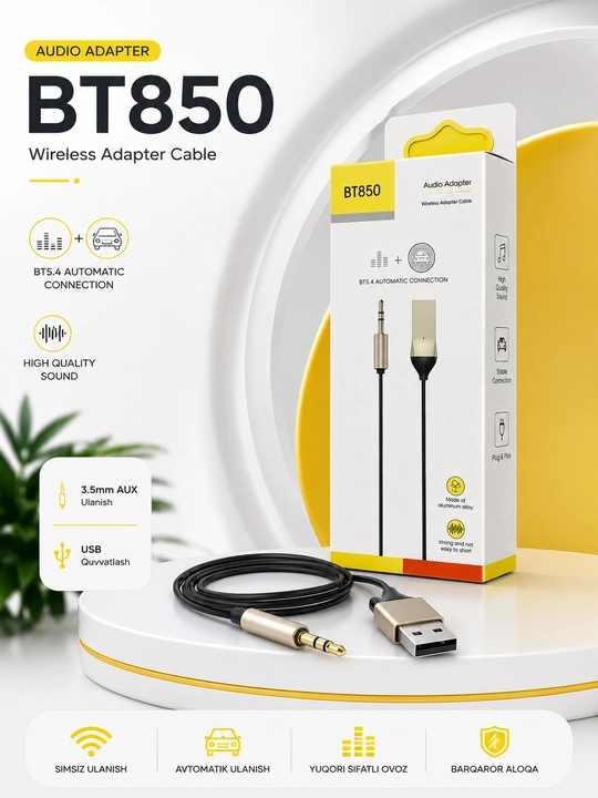 Bluetooth-аудиоадаптер BT850, беспроводной аудиоприемник AUX 3,5 мм, питание от USB