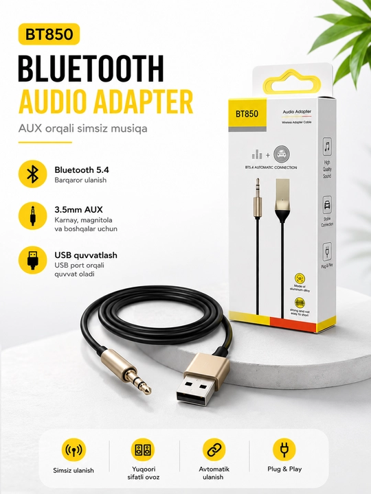 Bluetooth-аудиоадаптер BT850, беспроводной аудиоприемник AUX 3,5 мм, питание от USB