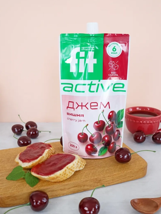 Джем без сахара FitParad, низколорийнная сладость со вкусом вишни, Дой-пак, 200 г