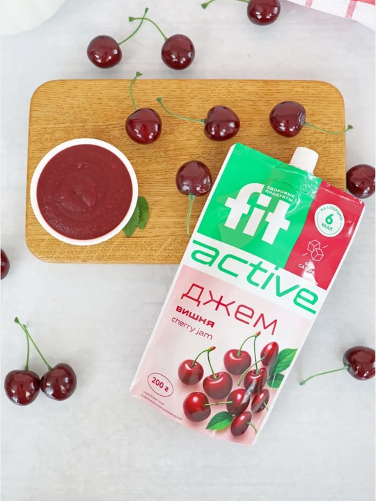 Джем без сахара FitParad, низколорийнная сладость со вкусом вишни, Дой-пак, 200 г