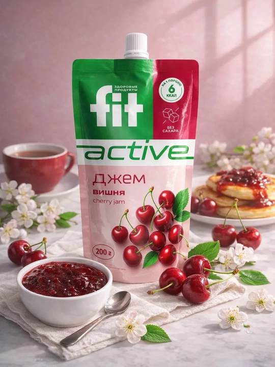 Джем без сахара FitParad, низколорийнная сладость со вкусом вишни, Дой-пак, 200 г