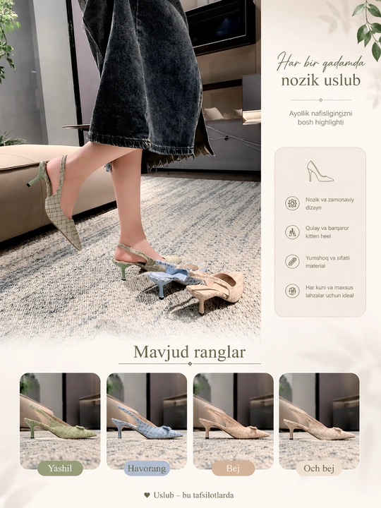 Tuflilar ayollar uchun, Ayollar uchun nafis slingback tufli 36-41