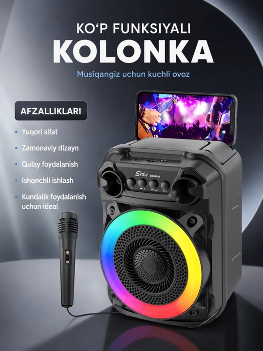 Ko'p funksiyali portativ kolonka – Kuchli ovoz, zamonaviy dizayn va qulay foydalanish - 