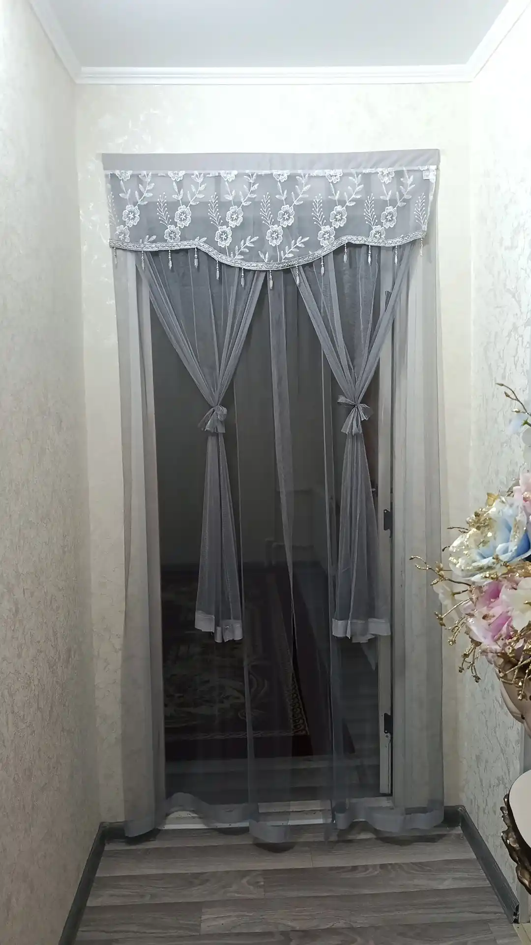 Тюль на дверь декоративная, сетка штора с вышивкой, 100x210 см