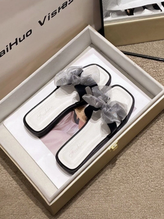 Тапочки женские, шлепанцы летные Элегантные тапочки Hermes с лентами для женщин и девочек