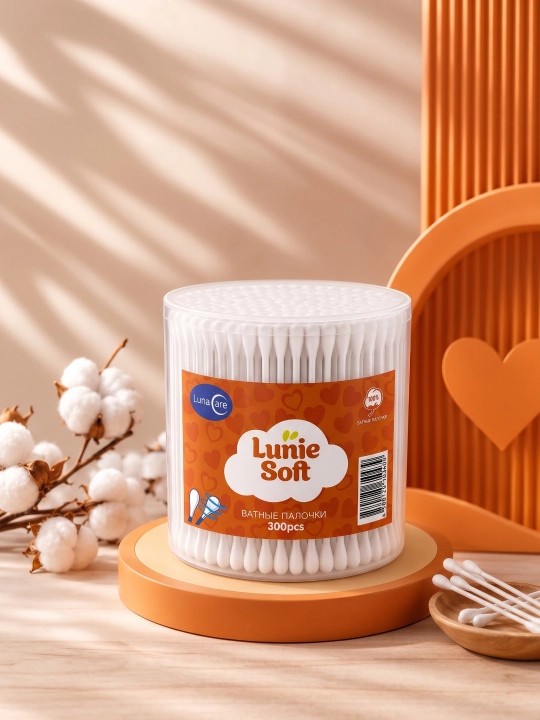 Ватные палочки Lunie Soft, 100% хлопок, гипоаллергенные, для косметики, 150/200/300 шт