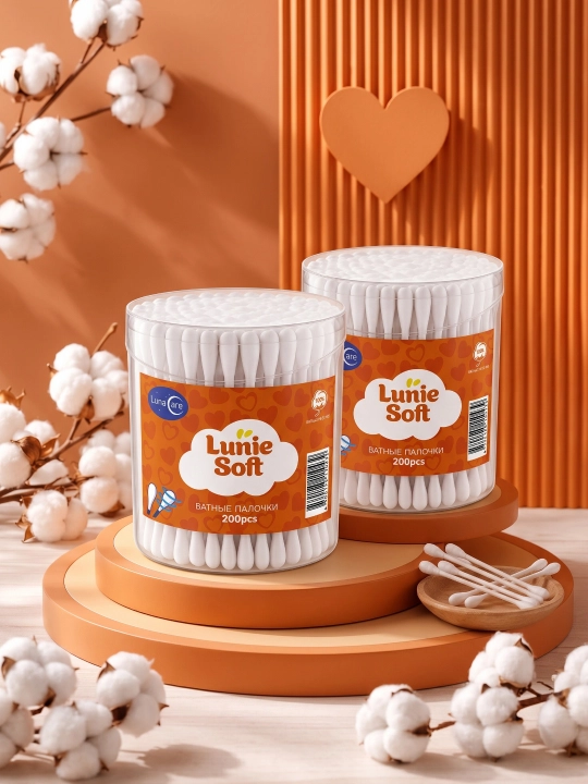 Ватные палочки Lunie Soft, 100% хлопок, гипоаллергенные, для косметики, 150/200/300 шт