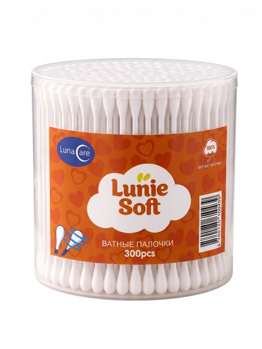 Ватные палочки Lunie Soft, 100% хлопок, гипоаллергенные, для косметики, 150/200/300 шт