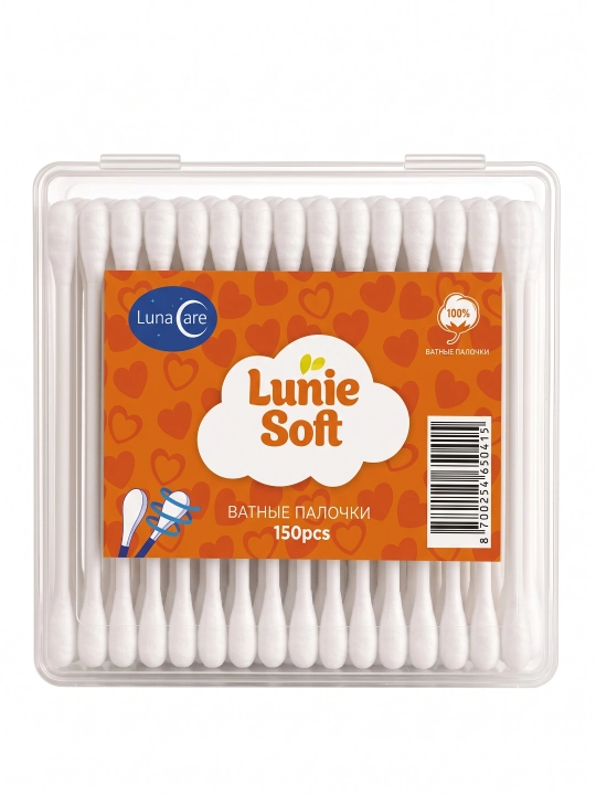 Ватные палочки Lunie Soft, 100% хлопок, гипоаллергенные, для косметики, 150/200/300 шт