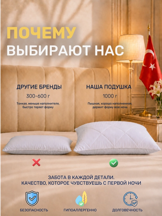 Подушка для сна, гипоаллергенная, анатомическая, Гранд Отель, 50х 70, хлопок, поплин