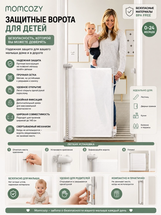 Momcozy защитная преграда для детей 140 см, двойной замок, BG019 - 
