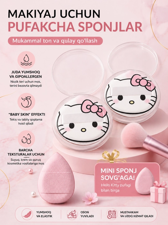 Спонж для макияжа Hello Kitty + мини спонж в подарок