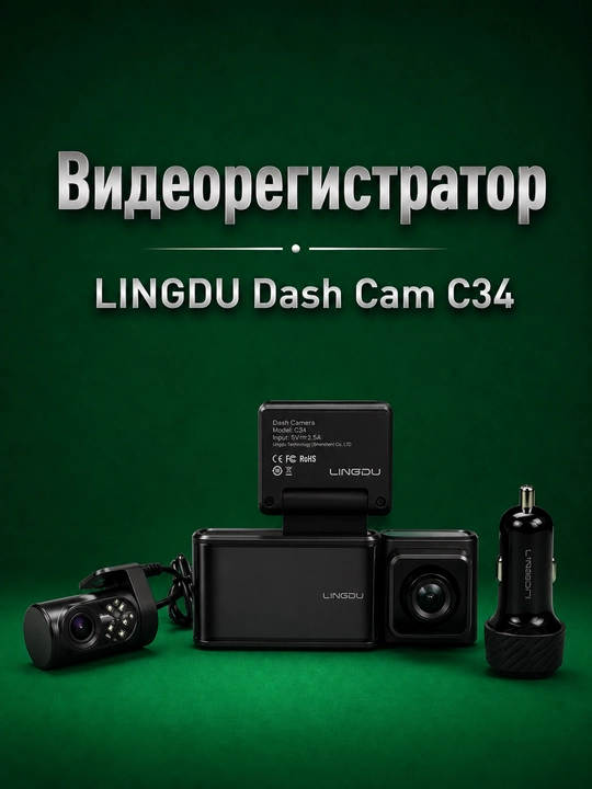 Videoregistrator, 3.18 dyuym ekranli 3 ta 4K/2K/1080P kamerali, WiFi, LINGDU Dash Cam C34