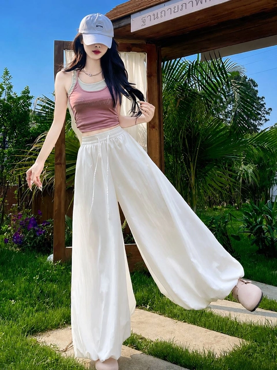 Ayollar uchun qora aladdin shim maktab va kundalik uchun yengil keng bichimli