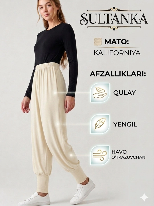 Sultanka, ayollar uchun keng shim, shalvar, haj va umra uchun, kundalik, oversize 46-56 r uchun