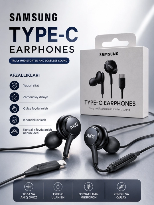Проводные наушники Samsung AKG Type-C со стереозвуком Hi-Fi и шумоподавлением - 