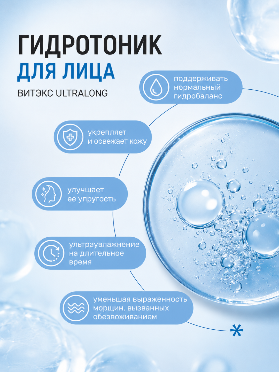 Yuz uchun faol namlantiruvchi gidrotonik UltraLong, 200 ml, Витэкс