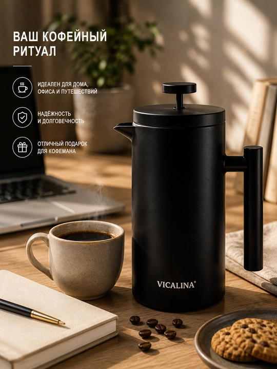 Френч-пресс VICALINA для чая и кофе, 1 л — до 8 чашек ароматного напитка
