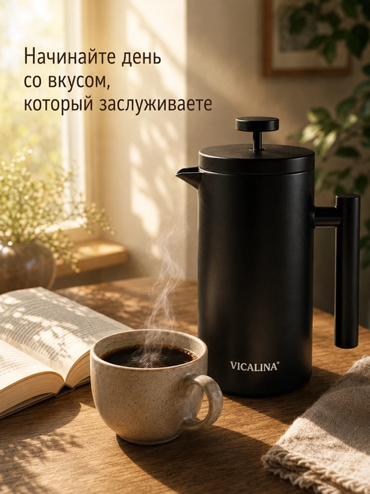 VICALINA choy va qahva uchun frans-pres, 1 l — 8 chashkagacha xushbo'y ichimlik - 