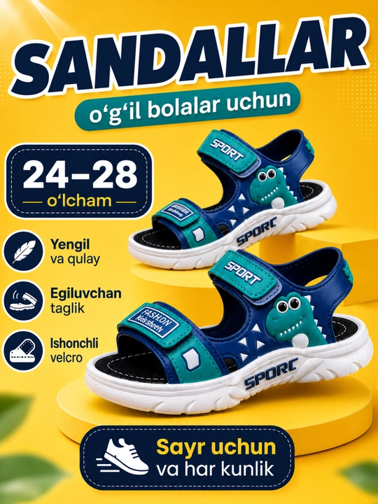 O‘g‘il bolalar uchun bolalar sandallari yozgi nafas oluvchi yopishqoq boshmoqlar - 