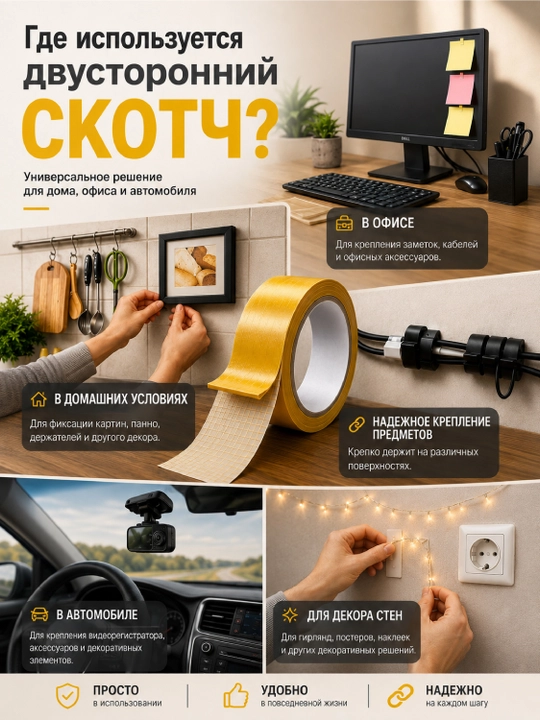 Ikki tomonlama skotch – yupqa, yopishqoq va choksiz