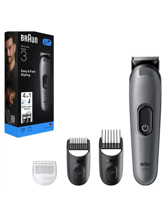 Braun AIO3500 soch, soqol va tana uchun trimmer, 100% suv o‘tkazmaydigan