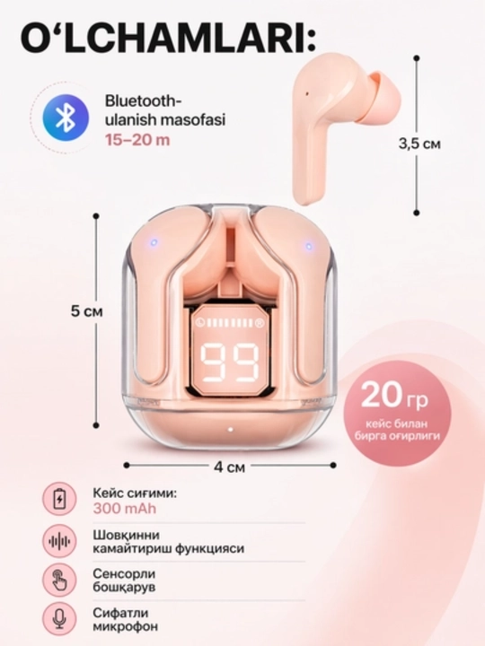 Беспроводные TWS наушники AIBT Bluetooth 5.3 с LED-дисплеем и зарядным кейсом Type-C