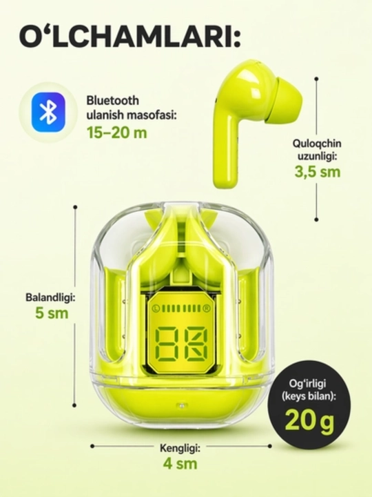 Беспроводные TWS наушники AIBT Bluetooth 5.3 с LED-дисплеем и зарядным кейсом Type-C