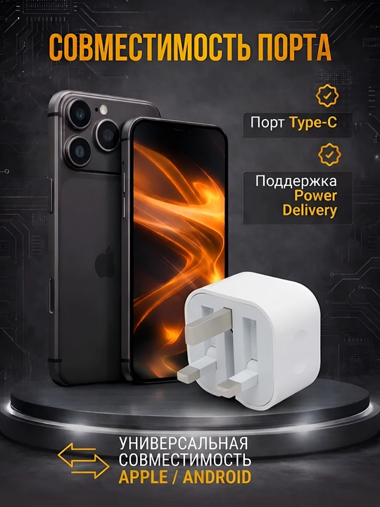 Блок быстрой зарядки 20W Type-C (английская вилка UK) сетевой адаптер для iPhone и Android