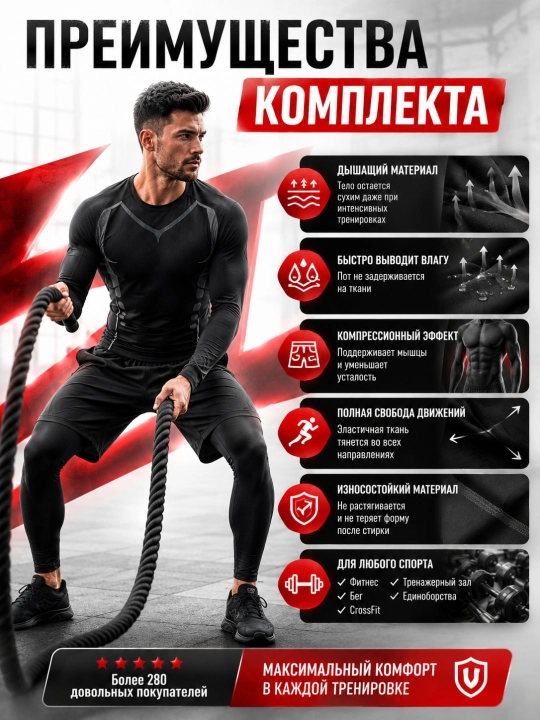 Erkaklar uchun rashgard 5 in 1 komplekt, sport kiyimlari va fitnes mashg‘ulotlari uchun